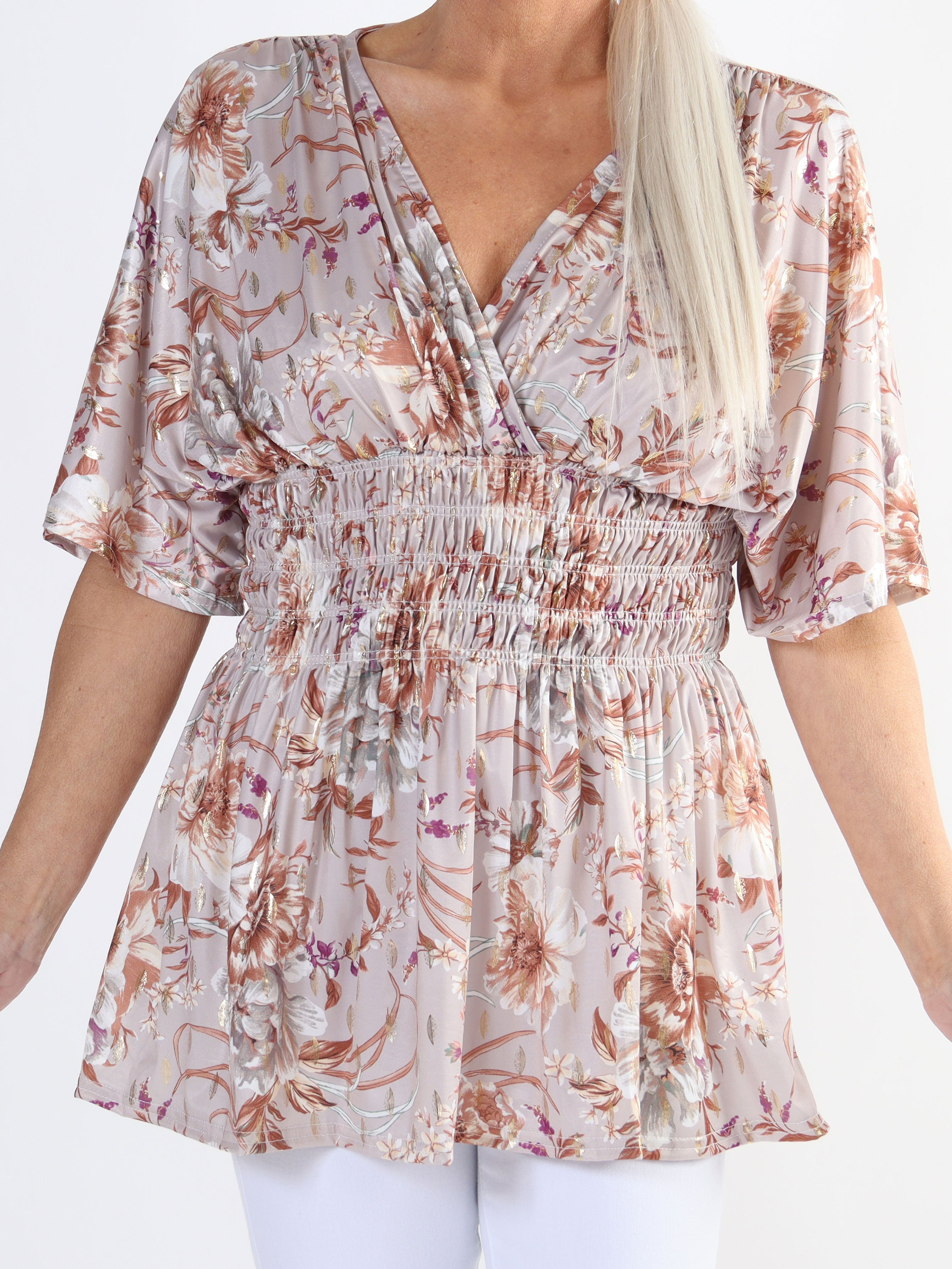 Pams Flower Shirt - Tunika med blommigt tryck och smock i plusstorlek